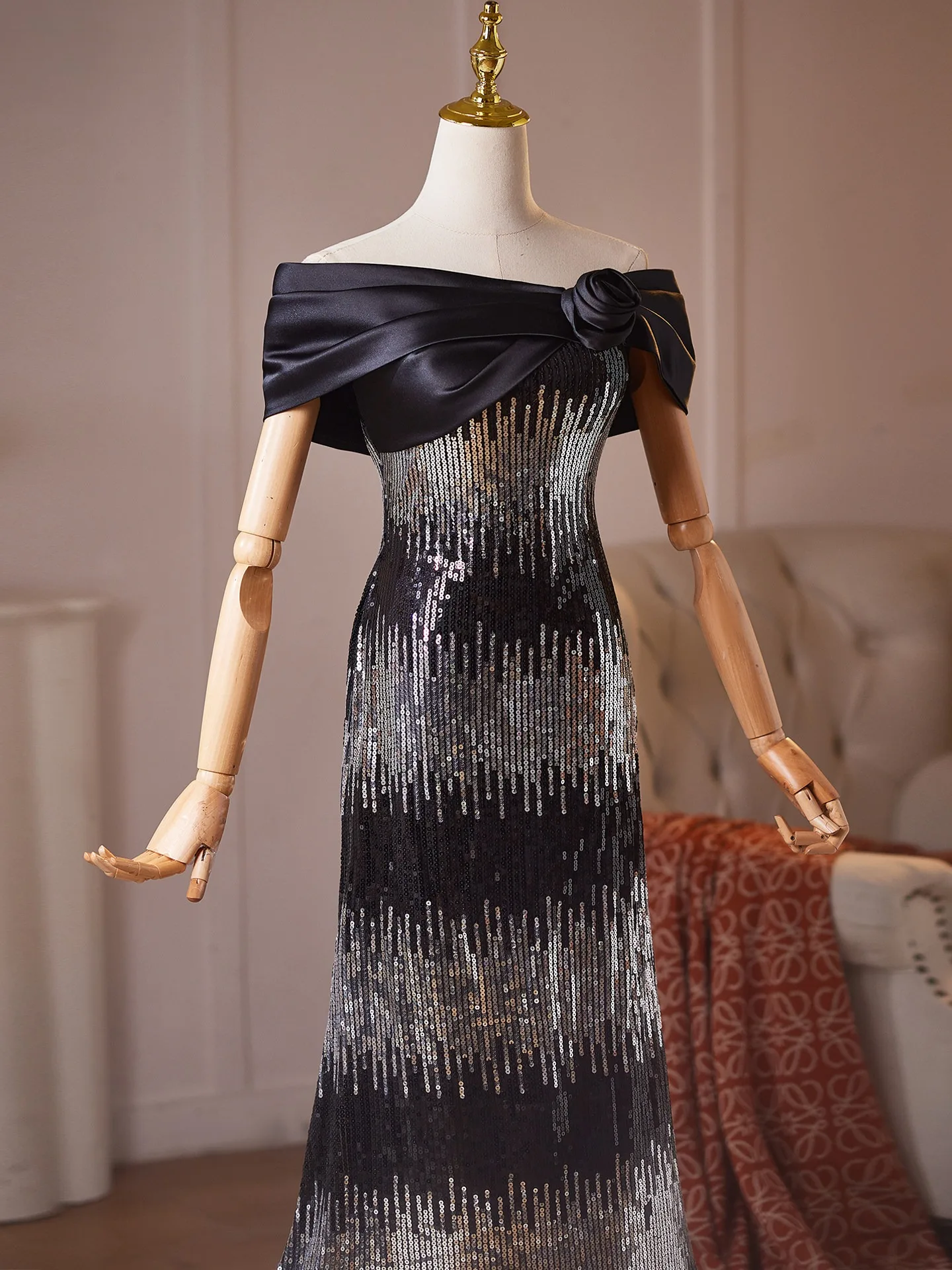 Sparkly Black Sequins Prom Dresses 2026 Trumpet Mermaid Off The Shoulder Short Sleeve Backless Floor Length Long Formal Dresses Sparkly Black Sequins Prom Dresses 2026 Trumpet Mermaid Off The Shoulder Short Sleeve Backless Floor Length Long Formal Dresses