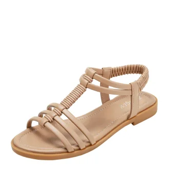 Romeins Zomer Abrikoos Beige Straatkleding Strand Platte Sandalen Dames 2022 T Strap Peep Toe Sandalen