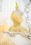 Chic / Belle Jaune Perlage Paillettes Robe De Bal 2022 Robe Boule Une épaule Sans Manches Dos Nu Longue Promo Robe De Ceremonie