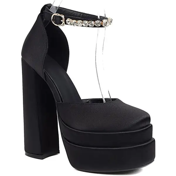 Ungewöhnlich Blau Ball Satin Damen schuhe 2022 Strass Knöchelriemen 14 cm Thick Heels Quadratische Zehe Pumps Hochhackige
