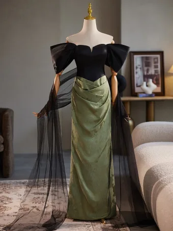 Moda Ejercito Verde Vestidos De Gala 2024 Ball Gown Fuera Del Hombro Manga Corta Sin Espalda Largos Gala Vestidos Formales