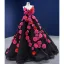 Fantaisie Appliques Noire Robe De Bal 2022 Robe Boule Bretelles Spaghetti Sans Manches Dos Nu Train De Balayage Robe De Ceremonie