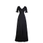Chic / Belle Noire Robe De Soirée 2023 Princesse V-Cou Manches Courtes Longue Soirée Robe De Ceremonie
