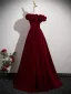 Vintage / Retro Burgundy Velvet Prom Dresses 2025 Ball Gown Ruffle Off-The-Shoulder Short Sleeve Backless Floor-Length / Long Formal Dresses