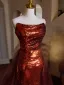Scintillantes Bordeaux Paillettes Trompette / Sirène Robe De Soirée 2024 Bustier Sans Manches Dos Nu Train De Balayage Soirée Robe De Ceremonie