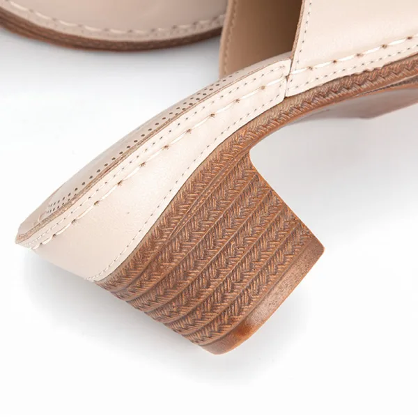 Modest / Simple Beige Open / Peep Toe Summer Street Wear Womens Sandals 2022 5 cm Thick Heels Sandals High Heels