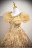 Scintillantes Champagne Perlage Paillettes En Dentelle Fleur Robe De Bal 2025 Robe Boule Encolure Dégagée Sans Manches Dos Nu Longue Promo Robe De Ceremonie