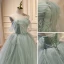 Charmant Salbeigrün Perlenstickerei Perle Pailletten Ballkleider 2023 Ballkleid Bandeau Ärmellos Rückenfreies Sweep / Pinsel Zug Ball Festliche Kleider