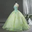 Fée Des Fleurs Vert Cendré Appliques Perlage Robe De Bal 2026 Robe Boule Encolure Dégagée Sans Manches Dos Nu Longue Robe De Ceremonie