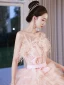Charmant Rosa Fallende Rüsche Brautkleider / Hochzeitskleider 2023 Ballkleid Spaghettiträger Quaste Ärmellos Rückenfreies Schleife Stoffgürtel Kapelle-Schleppe Hochzeit
