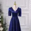 Vintage / Retro Royal Blue Prom Dresses 2024 A-Line / Princess V-Neck Short Sleeve Backless Floor-Length / Long Prom Formal Dresses