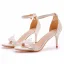 Sexy Weiß Spitze Blumen Brautschuhe 2023 Knöchelriemen 7 cm Stilettos Peeptoes Hochzeit Sandaletten Hochhackige