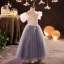 Chic / Beautiful Sky Blue Sequins Flower Girl Dresses 2022 A-Line / Princess Scoop Neck Puffy Short Sleeve Floor-Length / Long Prom Flower Girl Dresses