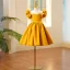 Chic / Beautiful Yellow Pearl Birthday Short Flower Girl Dresses 2023 Scoop Neck Puffy Short Sleeve Flower Girl Dresses