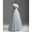 Chic / Beautiful Sky Blue Appliques Prom Dresses 2024 A-Line / Princess Strapless Sleeveless Backless Floor-Length / Long Prom Formal Dresses