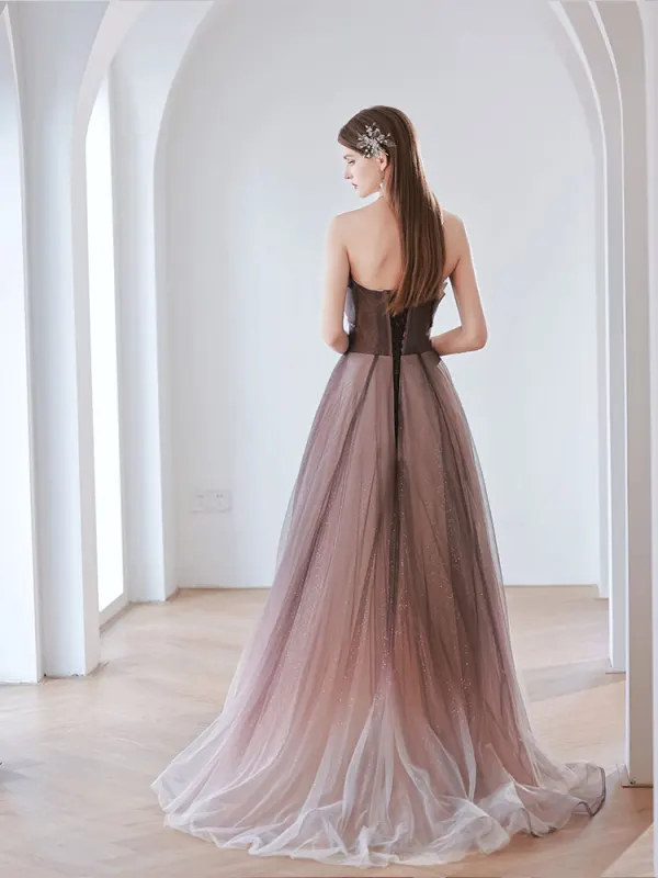 Chic / Beautiful Purple Rhinestone Sequins Prom Dresses 2022 A-Line / Princess Strapless Sleeveless Backless Floor-Length / Long Prom Formal Dresses