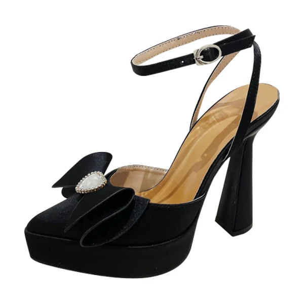 Schöne Schwarz Strass Schleife Abend Sandalen Damen 2023 Knöchelriemen 13 cm Stilettos Spitzschuh Sandaletten Hochhackige