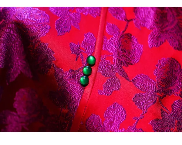 Chinese style Fuchsia Printing Tea-length Silk Evening Party Cheongsam 2026 Trumpet / Mermaid High Neck Short Sleeve