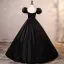 Elegant Burgundy Satin Prom Dresses 2023 Ball Gown Square Neckline Puffy Short Sleeve Backless Rhinestone Sash Floor-Length / Long Prom Formal Dresses