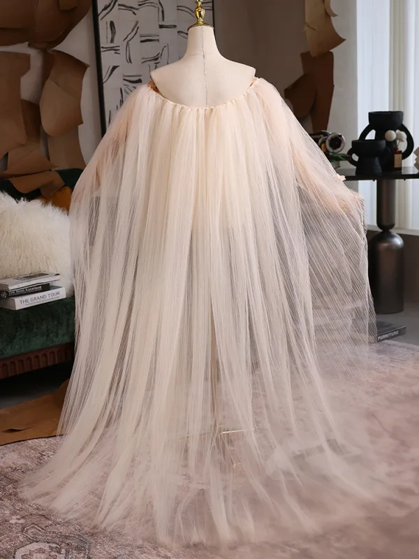 Chic / Belle Champagne Fait main Appliques Tulle Promo châle 2025 Encolure Dégagée