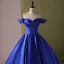 Vintage / Retro Royal Blue Satin Prom Dresses 2024 Ball Gown Off-The-Shoulder Sleeveless Backless Floor-Length / Long Prom Formal Dresses