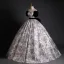 Elegant Black Printing Prom Dresses 2023 Ball Gown Off-The-Shoulder Puffy Short Sleeve Backless Bow Floor-Length / Long Prom Formal Dresses