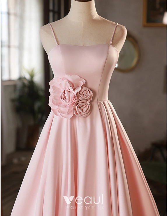 Modest Simple Blushing Pink Appliques Prom Dresses 2024 A Line Princess  Spaghetti Straps Sleeveless Backless Floor Length Long Prom Formal Dresses