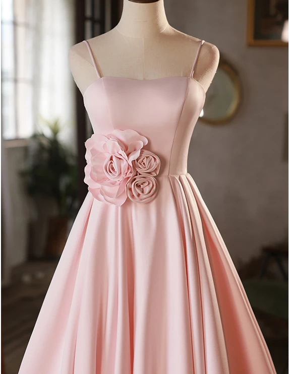 Modest Simple Blushing Pink Appliques Prom Dresses 2024 A-Line Princess Spaghetti Straps