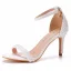 Charmant Weiß Perle Brautschuhe 2022 8 cm Stilettos Knöchelriemen Peeptoes Hochzeit Sandaletten Hochhackige