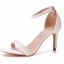 Sexy White Pearl Ankle Strap Wedding Shoes 2024 8 cm Stiletto Heels Open / Peep Toe Wedding Sandals High Heels