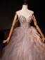 High-end Grey Beading Pearl Sequins Cascading Ruffles Prom Dresses 2024 Ball Gown Spaghetti Straps Sleeveless Backless Floor-Length / Long Prom Formal Dresses