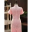Scintillantes Rougissant Rose Paillettes Soirée Cheongsam 2024 Trompette / Sirène Col Haut Manches Courtes Thé Longueur