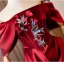 Élégant Bordeaux Paillettes En Dentelle Fleur Satin Robe De Bal 2024 Princesse De l'épaule Manches Courtes Dos Nu Train De Balayage Promo Robe De Ceremonie