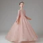 Scintillantes Rougissant Rose Paillettes Robe Ceremonie Fille 2022 Robe Boule Encolure Dégagée Manches Longues Noeud Longue Promo Robe Ceremonie Fille