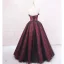 Vintage / Retro Burgundy Printing Prom Dresses 2023 Ball Gown Satin Strapless Sleeveless Backless Floor-Length / Long Prom Formal Dresses