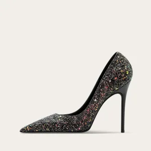 Scintillantes Noire Multi Couleurs Paillettes Soirée Escarpins 2025 10 Cm Talons Aiguilles À Bout Pointu Escarpins Talons Hauts