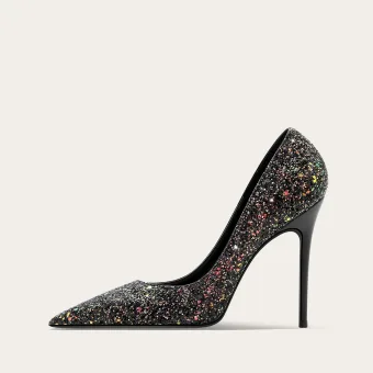 Sparkly Black Multi Colors Sequins Evening Party Pumps 2025 10 Cm Stiletto Heels Pointed Toe Pumps High Heels