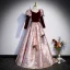 Elegant Sequins Burgundy Velour Prom Dresses 2023 Ball Gown Square Neckline 3/4 Sleeve Bow Backless Floor-Length / Long Prom Formal Dresses