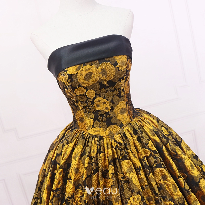 black and gold strapless prom dress Amarra 88915