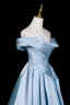 Elegante Himmelblau Satin Ballkleider 2026 A Linie Off Shoulder Ärmellos Rückenfreies Lange Ball Festliche Kleider