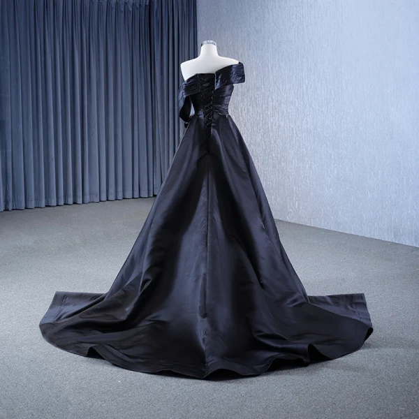 Charmant Noire Volants Trompette / Sirène Robe De Soirée 2023 Une épaule Manches Courtes Dos Nu Tribunal Train Soirée Robe De Ceremonie