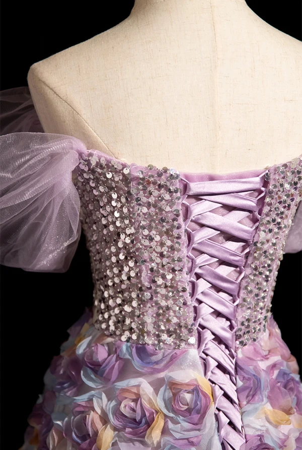 Lovely Lavender Beading Sequins Appliques Prom Dresses 2024 A-Line / Princess Off-The-Shoulder Sleeveless Backless Floor-Length / Long Prom Formal Dresses