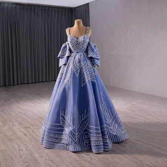 Haut De Gamme Bleu Paillettes Robe De Bal 2024 Princesse Bretelles Spaghetti Sans Manches Dos Nu Longue Promo Robe De Ceremonie