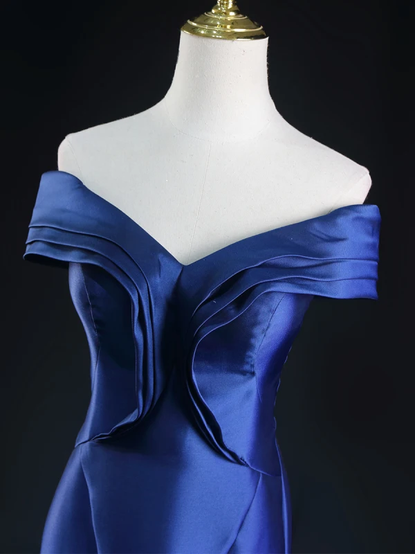 Vintage / Originale Bleu Roi Robe De Soirée 2024 Trompette / Sirène De l'épaule Sans Manches Dos Nu Train De Balayage Soirée Robe De Ceremonie