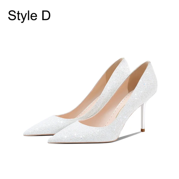 Glitzernden Rosa Pailletten Leder Brautschuhe 2024 8 cm Stilettos Spitzschuh Hochzeit Pumps Hochhackige