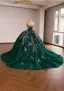 Luksus Vintage Mørk Grønn Beading Blonder Blomst Perle Appliques Ballkjoler 2026 Ballkjole Kjæreste Korte Ermer Ryggløse Lange