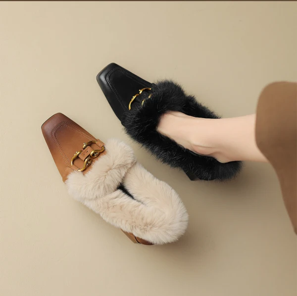 Vintage / Retro Black Street Wear Pumps 2024 Leather 6 cm Block Heels Pointed Toe Womens Shoes High Heels