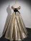Unusual Gold Glitter Prom Dresses 2023 Ball Gown Off-The-Shoulder Short Sleeve Backless Floor-Length / Long Prom Formal Dresses