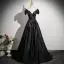 Audrey Hepburn Style Black Satin Prom Dresses 2025 A-Line / Princess V-Neck Short Sleeve Backless Floor-Length / Long Prom Formal Dresses