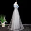 Sparkly Grey Sequins Prom Dresses 2025 A-Line / Princess Off-The-Shoulder Short Sleeve Backless Floor-Length / Long Formal Dresses